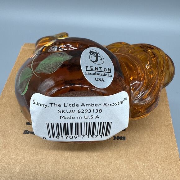Fenton Lenox Sunny The Little Amber Rooster Hand Painted Glass Figurine New - Picture 6 of 7